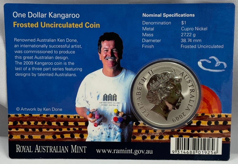 2009 Frosted Unc $1 Coin Kangaroo Ken Done | Sterling & Currency