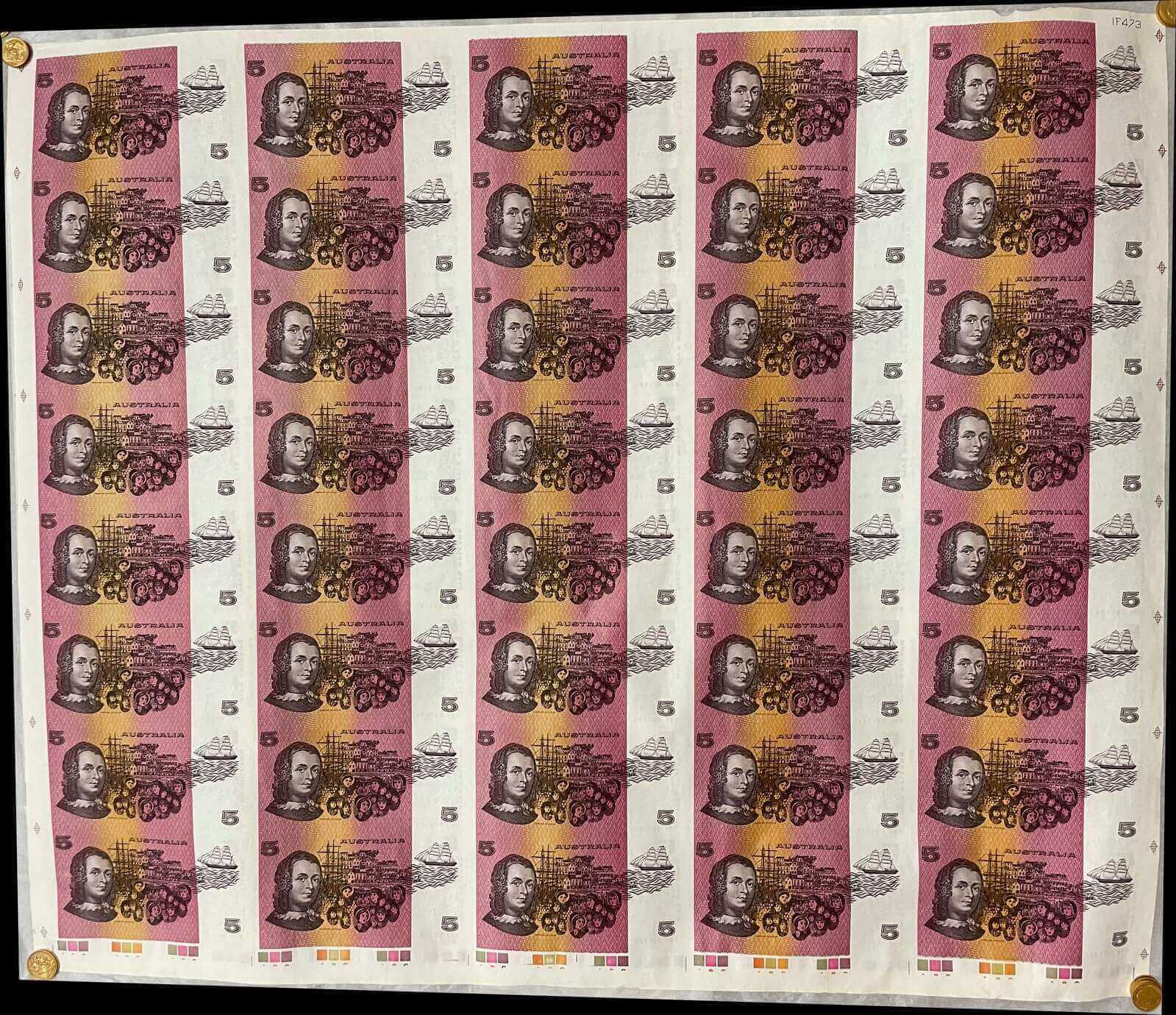 1990 5 Dollar Uncut Sheet of 40 Paper Notes | Sterling & Currency