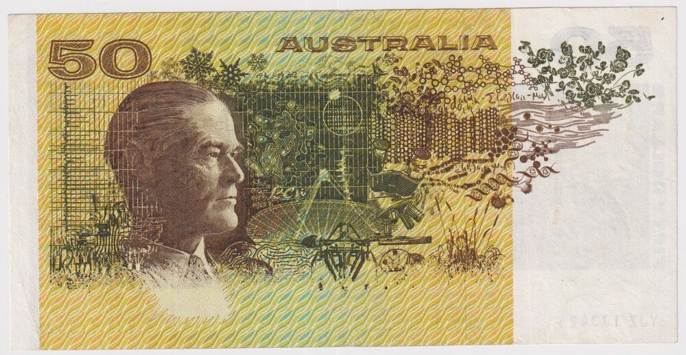 1985 $50 Note Gothic Serials Side Thread Johnston/Fraser Missing Intaglio Error R509A Very Fine