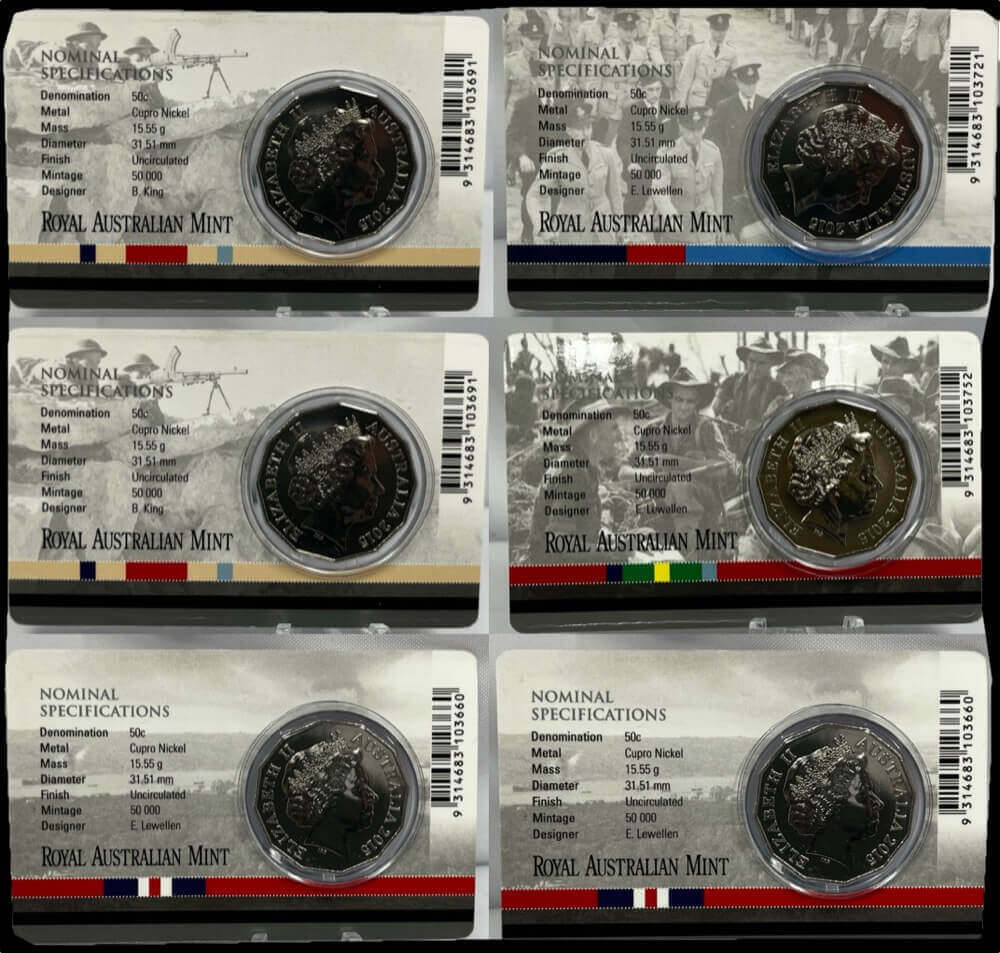 2015 Carded 50c 6 Coin Set - Australia at War | Sterling & Currency