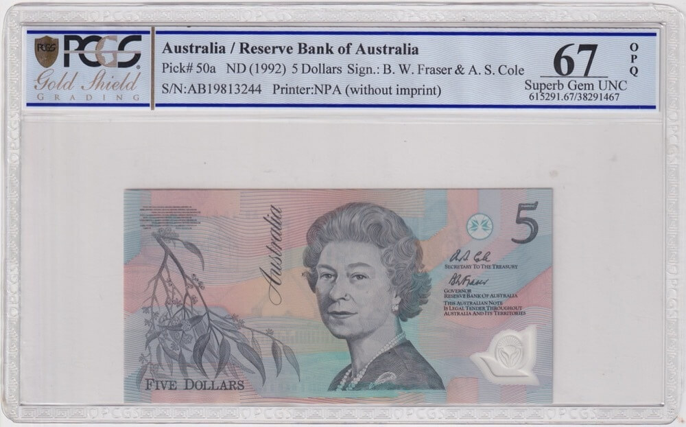 1992 $5 Note AB19 Last Prefix PCGSMS67 | Sterling & Currency