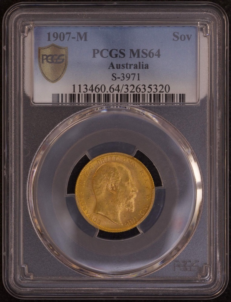 1907 Melbourne Sovereign Pcgs Ms64 Sterling And Currency