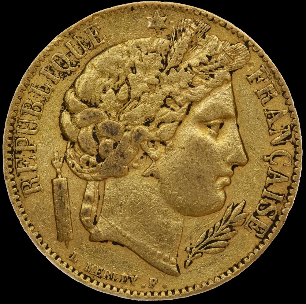 France 1851-A Gold 20 Franc Ceres KM#762 Good VF product image
