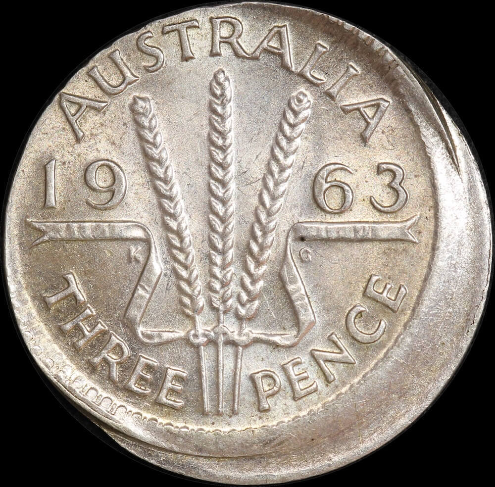 1963 Threepence 3mm Offstrike Error about Unc product image