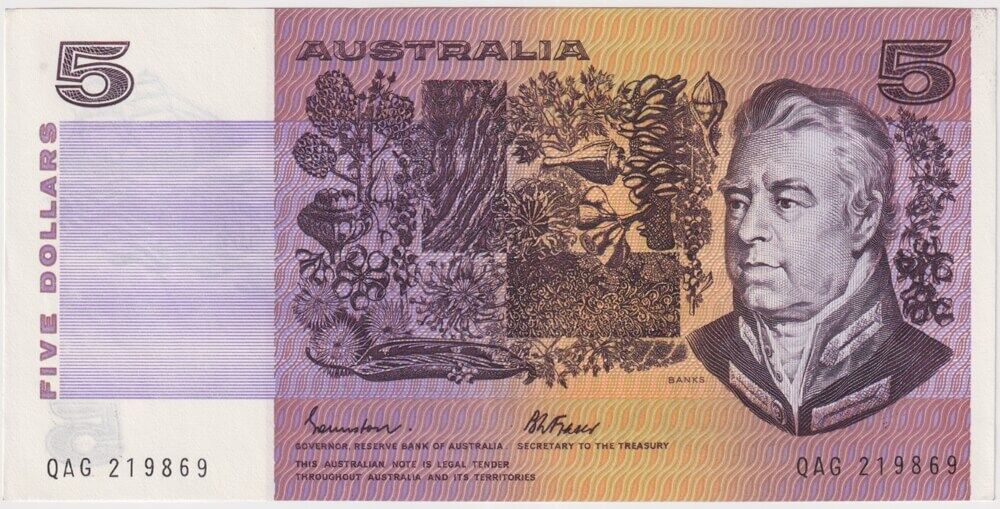 1985 $5 Note Gothic Serials Side Thread Johnston/Fraser R209B Uncirculated product image