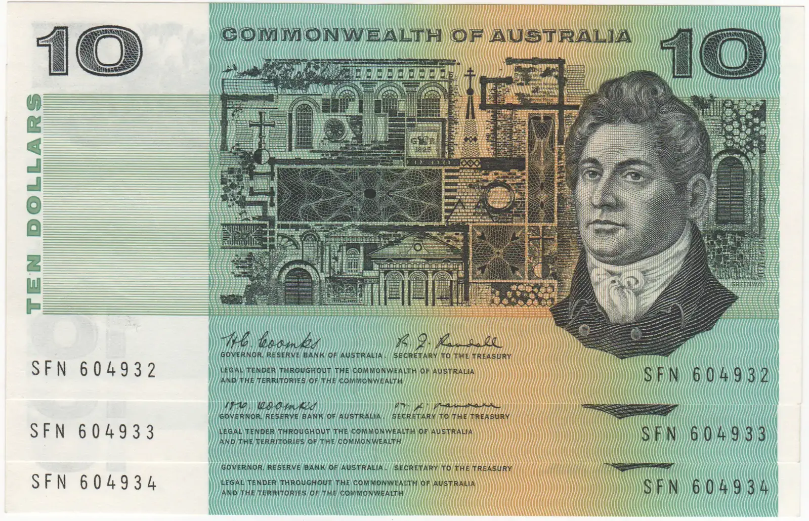 1967 $10 Note Consecutive Trio Coombs/Randall R302 good EF product image