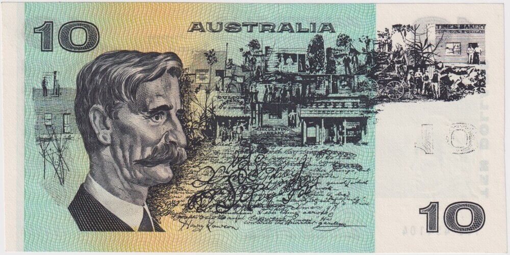 1974 $10 Note Wet Ink Transfer Error Australia Phillips/Wheeler R305 Extremely Fine product image