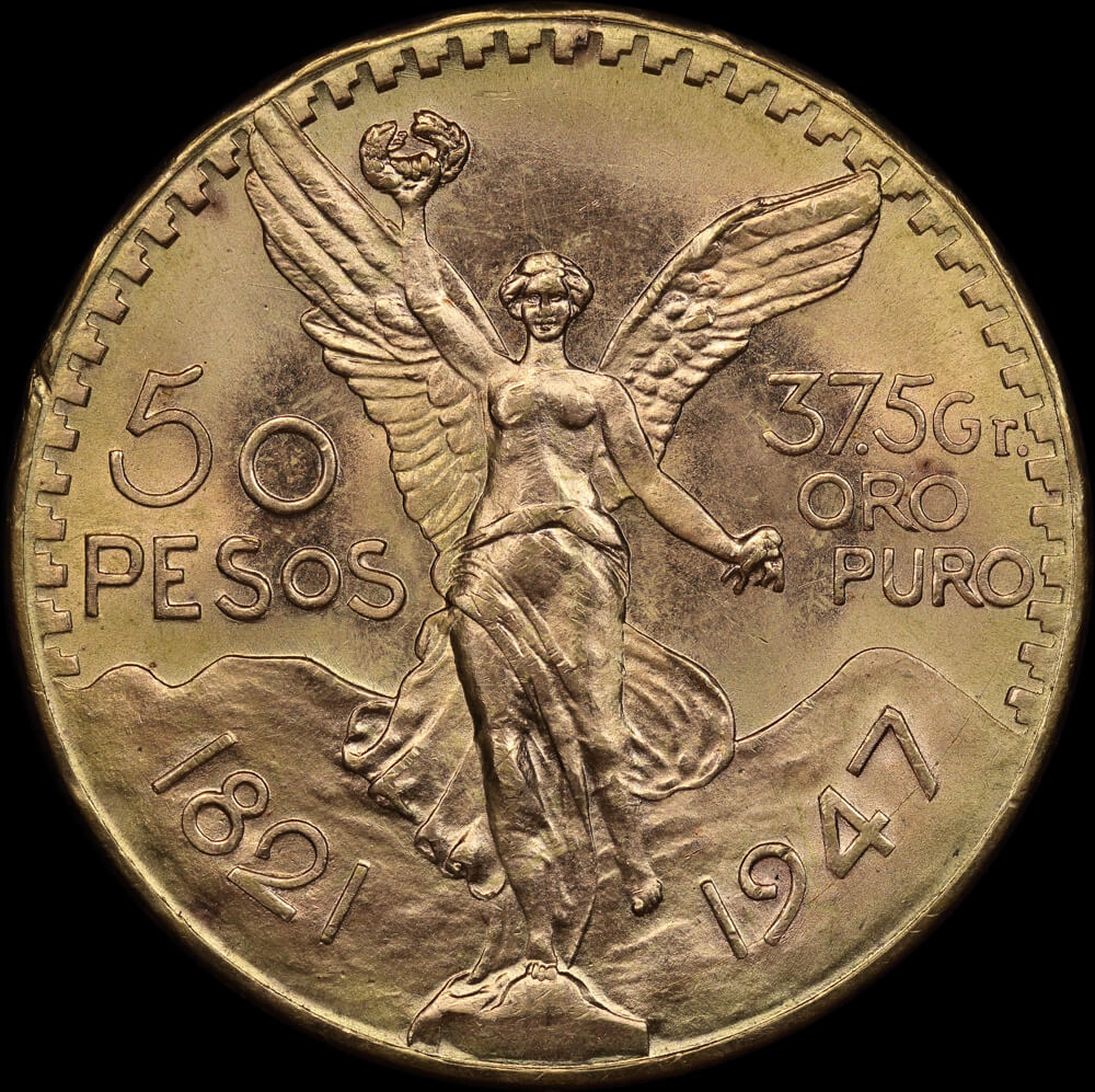 Mexico 1947 Gold 50 Peso KM# 481 about Unc 1.20ozt AGW product image