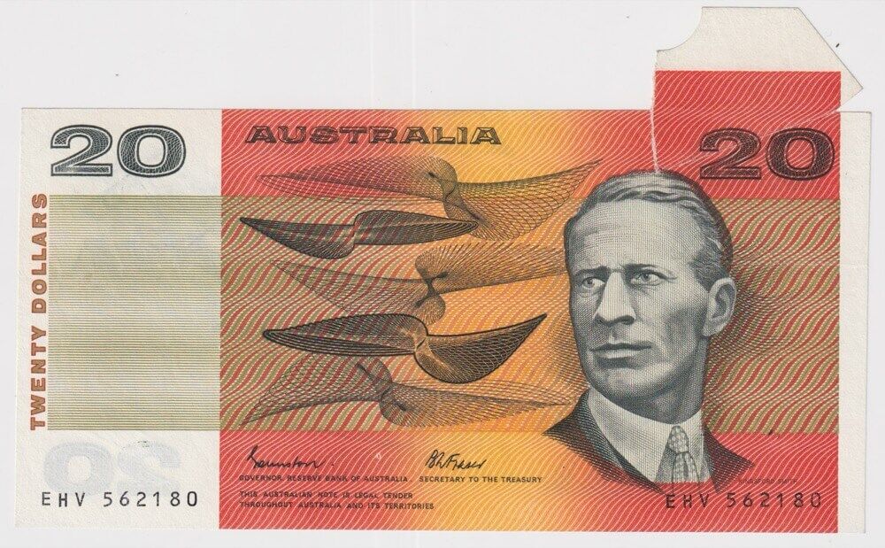 1985 $20 Note Gothic Serials Side Thread Johnston/Fraser Flap Error R409B Extremely Fine product image