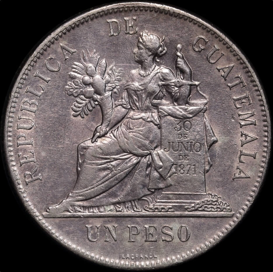 Guatemala 1894 Silver Peso KM# 210 good EF product image