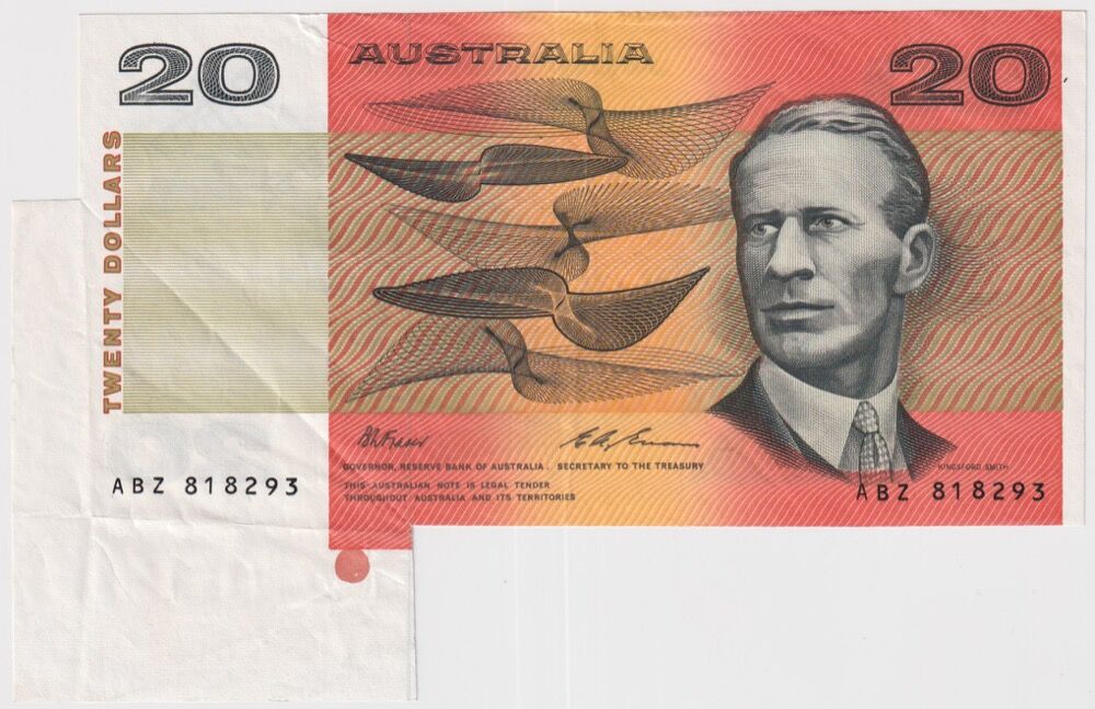 1993 $20 Note Paper Fraser/Evans Flap Error R415 good EF product image