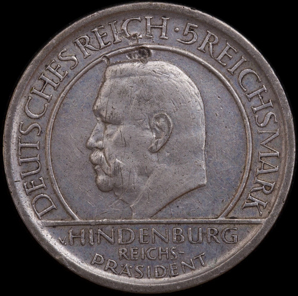 Germany (Weimar Republic) 1929-J Hamburg Silver 5 Reichsmark KM# 64 Constitution Very Fine product image