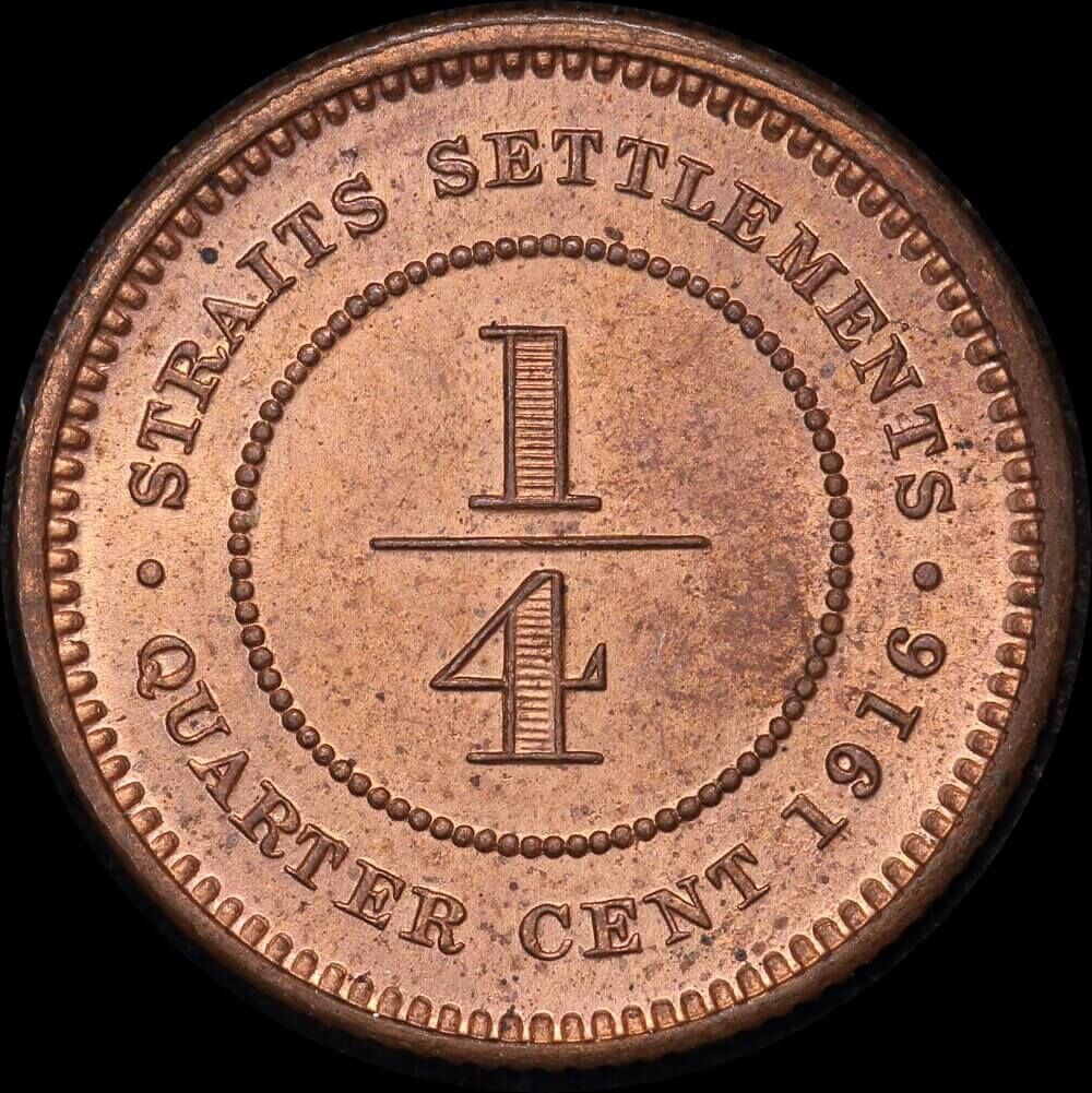 Straits Settlements 1916 Copper 1/4 Cent KM#27 Uncirculated product image