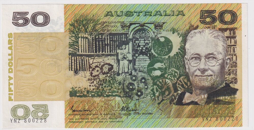 1985 $50 Note Gothic Serials Side Thread Johnston/Fraser Wet Ink Transfer R509A Extremely Fine product image