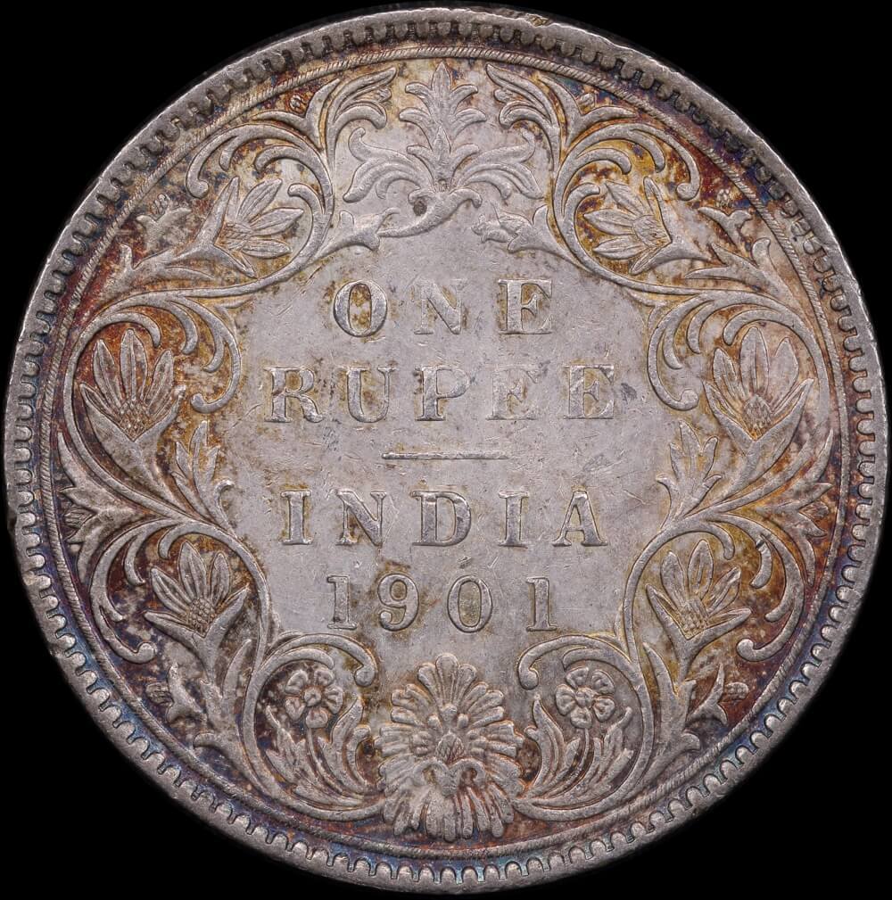 India (British) 1901-B Silver Rupee Prid# 140 good EF product image