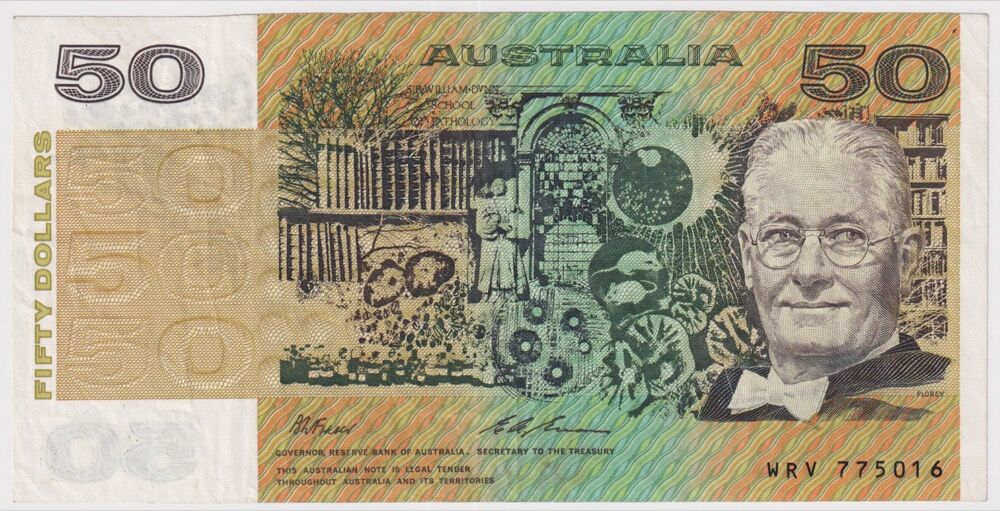 1993 $50 Note Fraser/Evans R515 about EF - Missing Left Serial Number product image