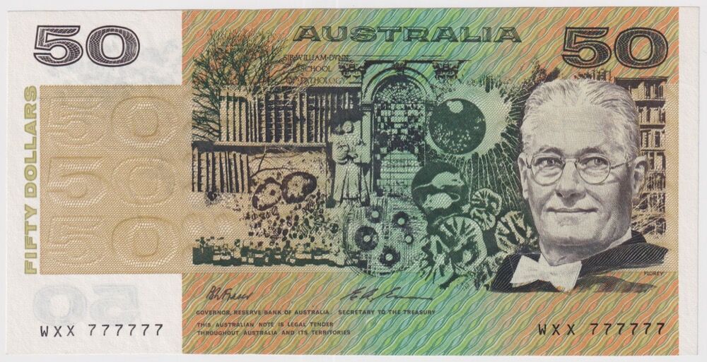 1993 $50 Note Fraser/Evans R515 good EF - Solid Serial Number WXX 777777 product image