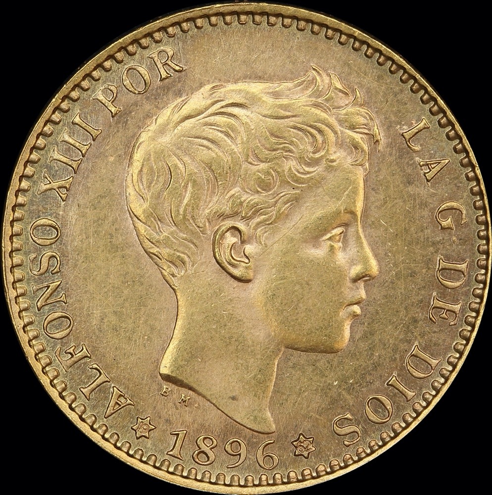 Spain 1896 Gold 20 Pesetas Restrike KM#709 Uncirculated product image