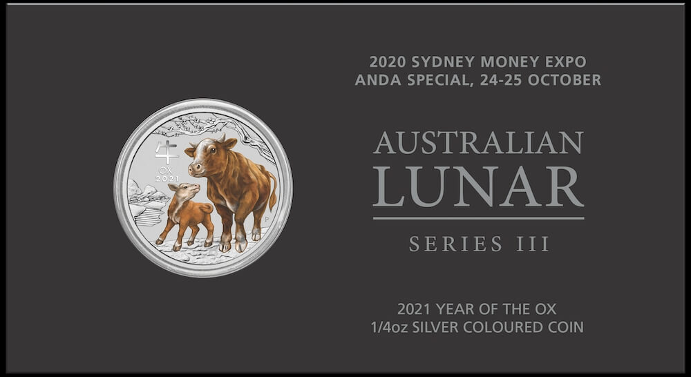 2021 Silver Coloured 1/4 oz Unc Coin Sydney ANDA Lunar Ox product image