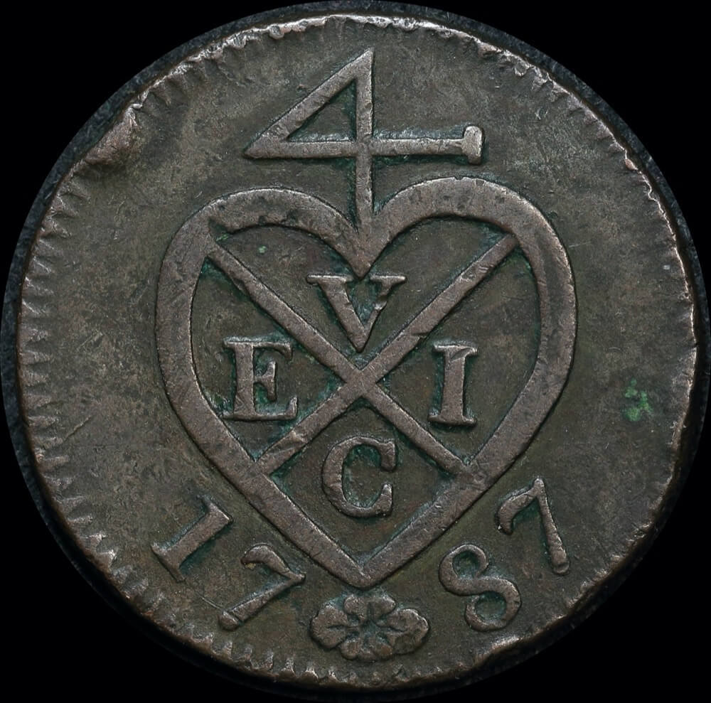 Netherlands East Indies (Sumatra) 1787 / AH 1202 Copper 2 Kepings KM# 258 Very Fine product image