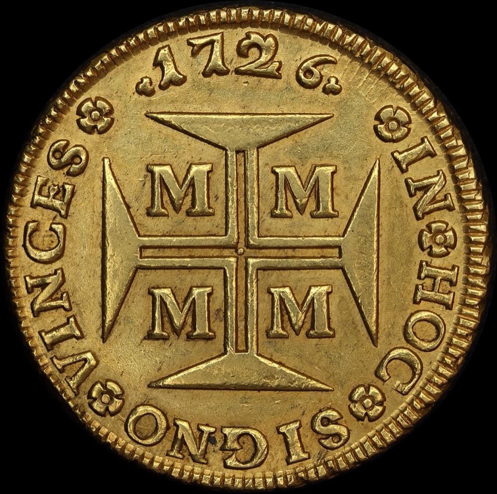 Brazil (Minas Gerais) 1726 Gold 20,000 Reis KM# 117 good EF product image