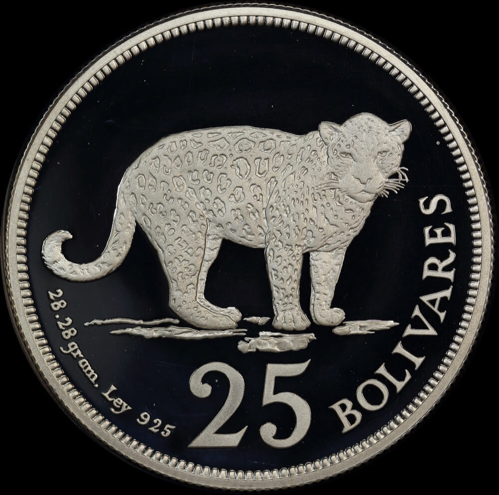 Venezuela 1975 Silver Proof 25 Bolivares - Jaguar Y# 46  product image