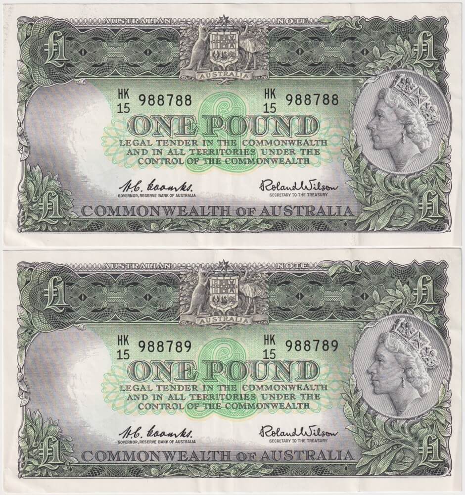 1961 One Pound Consecutive Pair Coombs/Wilson R34A Extremely Fine product image