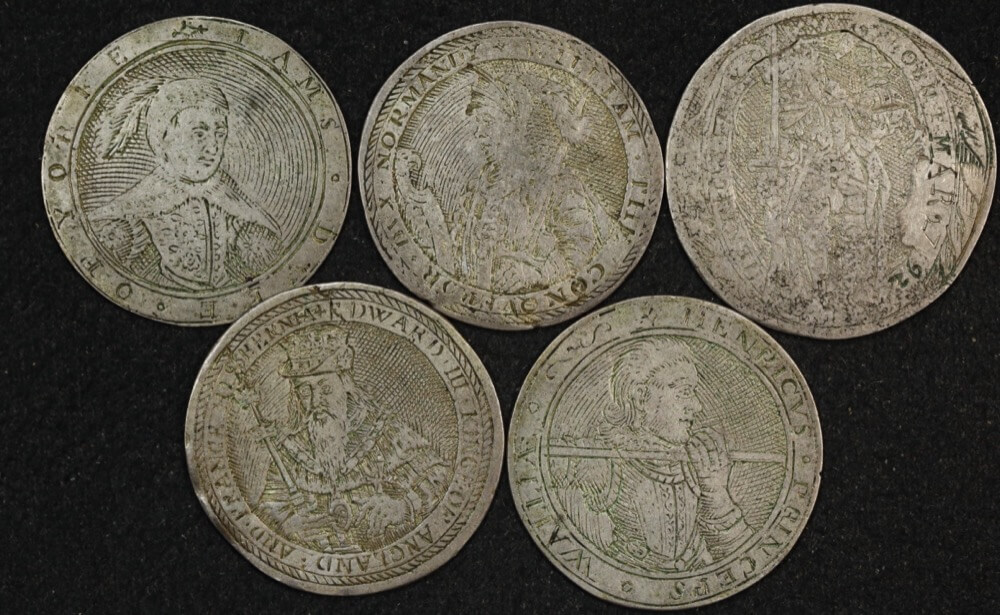 Part Set of 5 Silver 17th century Gaming Counters by Simon van de Passe product image