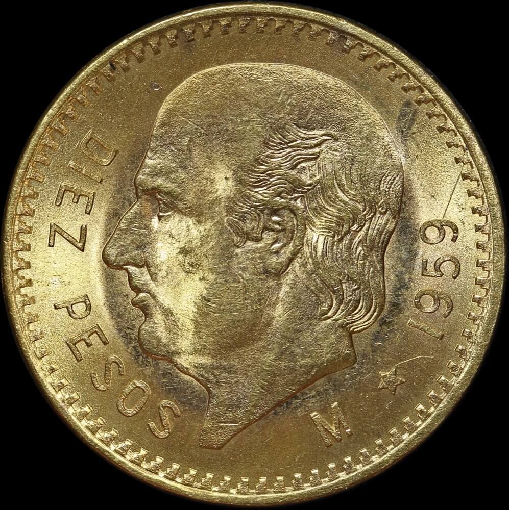 Mexico 1959 Gold 10 Pesos KM# 473 Uncirculated product image