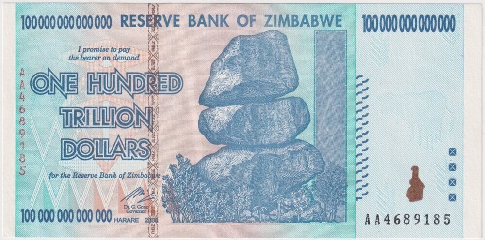 Zimbabwe 2008 100 Trillion Dollars Pick#91 about Uncirculated product image