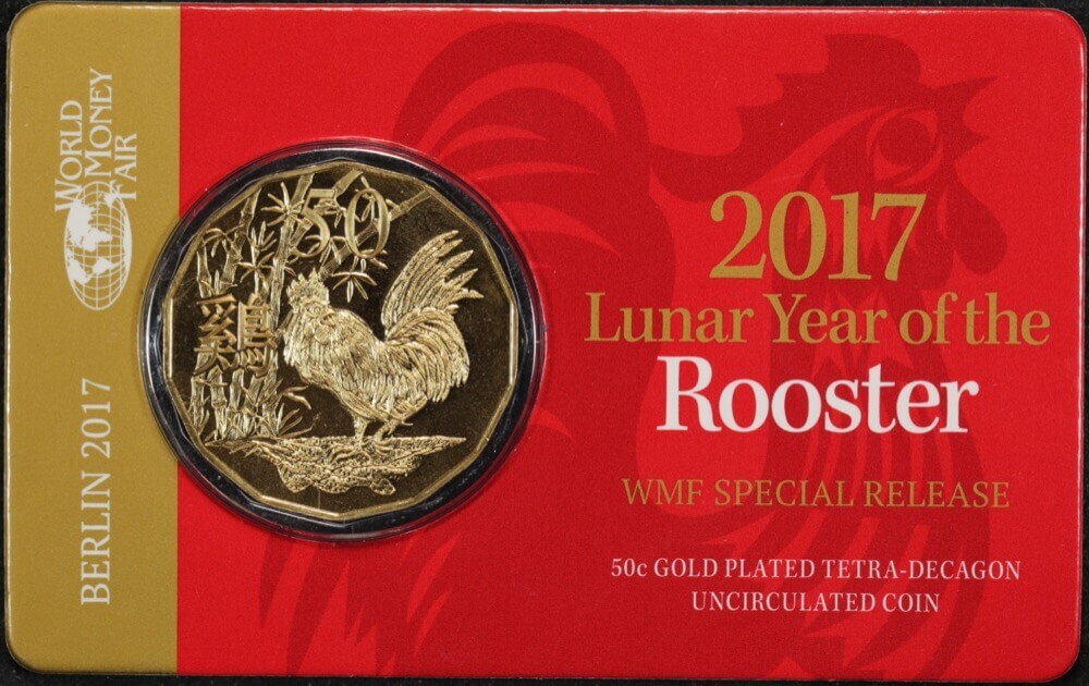 2017 Gold Plated Tetradecagon 50c Coin Year of the Rooster Exclusive WMF product image