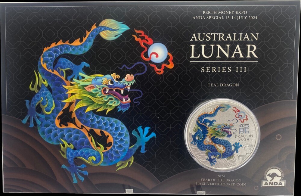 2024 Silver Lunar Coloured 1oz Coin Teal Dragon - Perth Money Expo product image