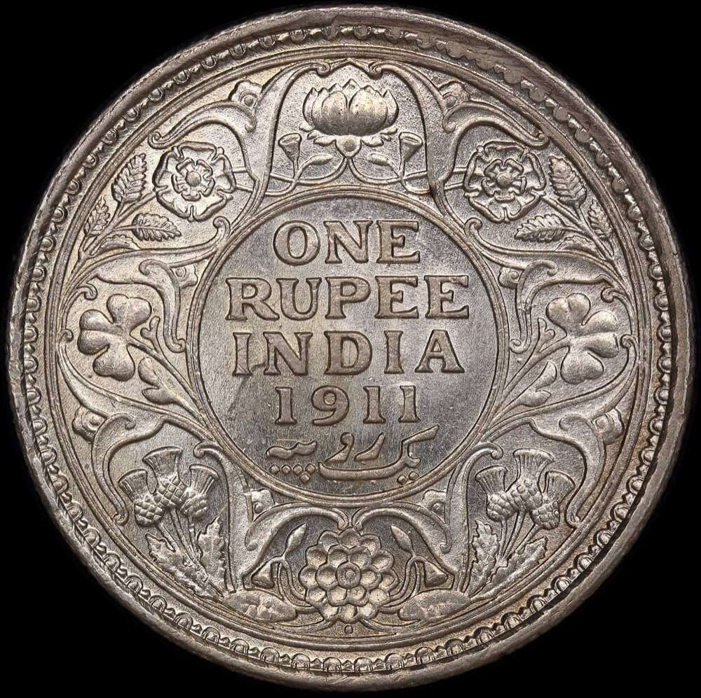 India 1911 Silver One Rupee  Uncirculated product image