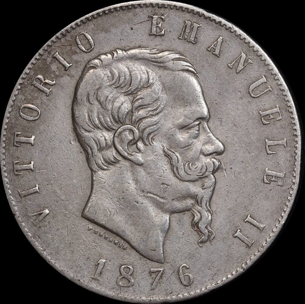 Italy 1876 Silver 5 Lire KM# 8.4 Good VF product image