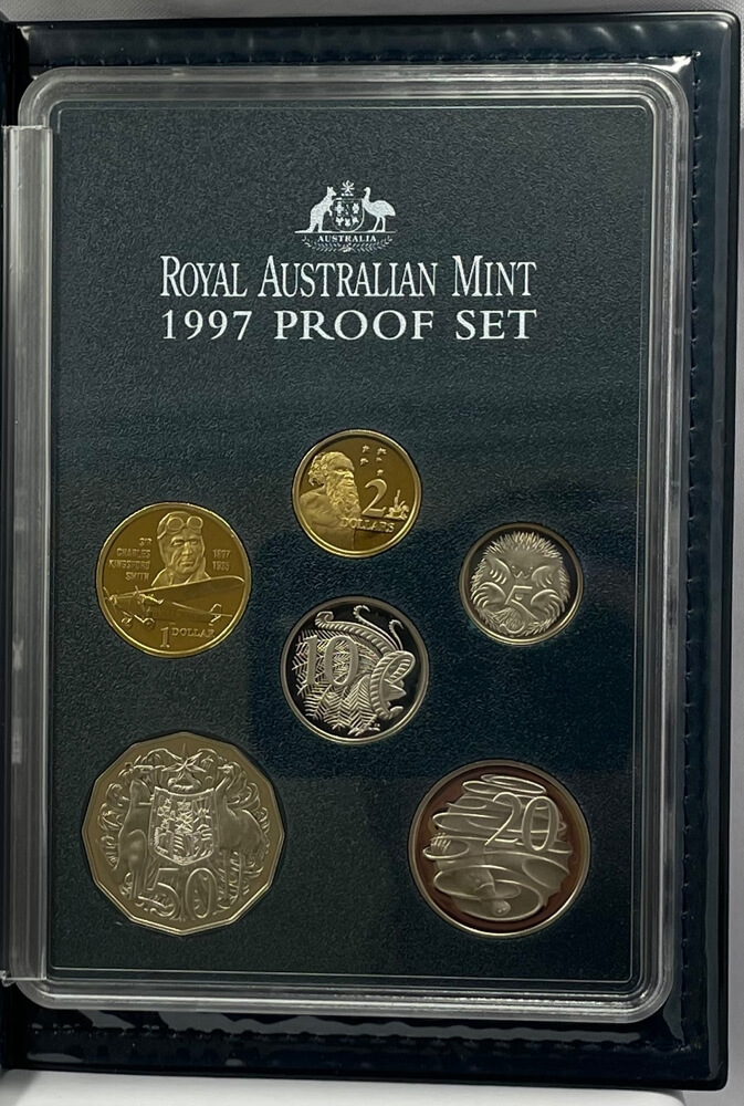 Australia 1997 Proof Coin Set Kingsford Smith Damaged Coloured Shipper product image