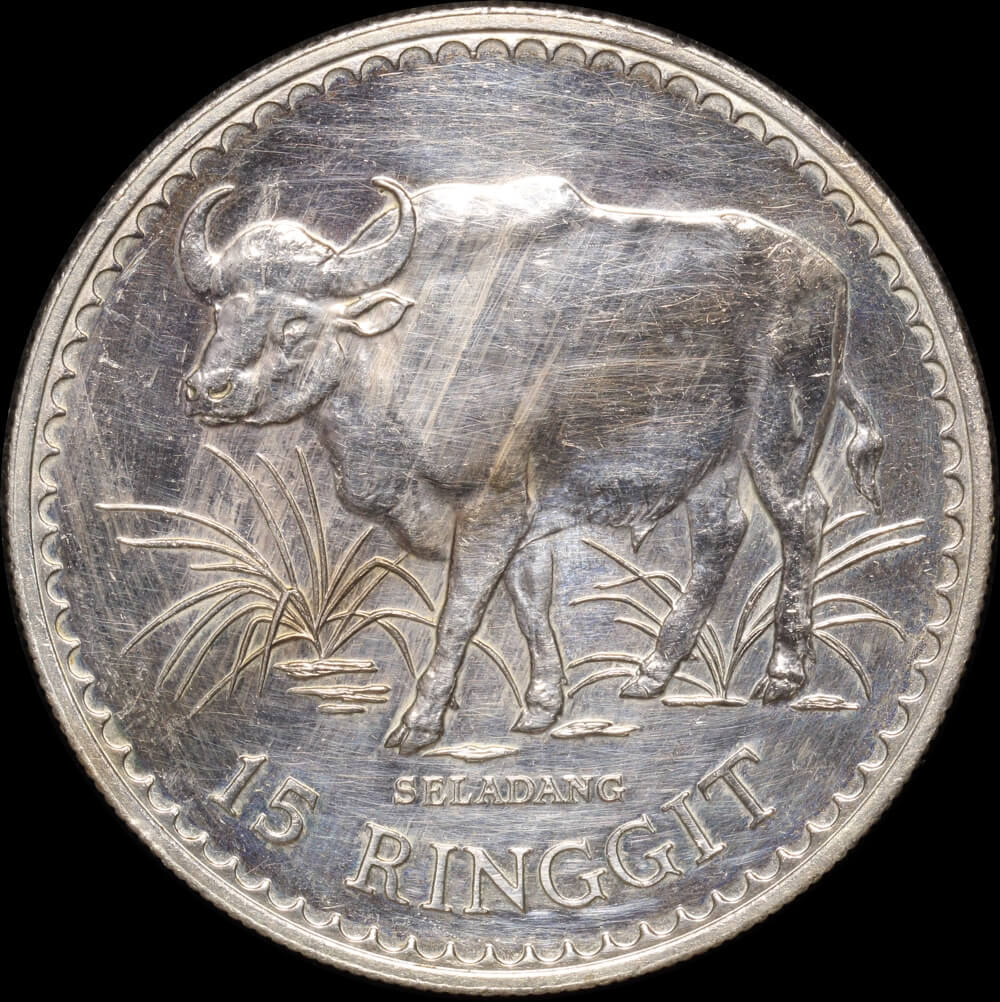 Malaysia 1976 Silver 15 Ringgit - Buffalo KM# 19 Uncirculated product image