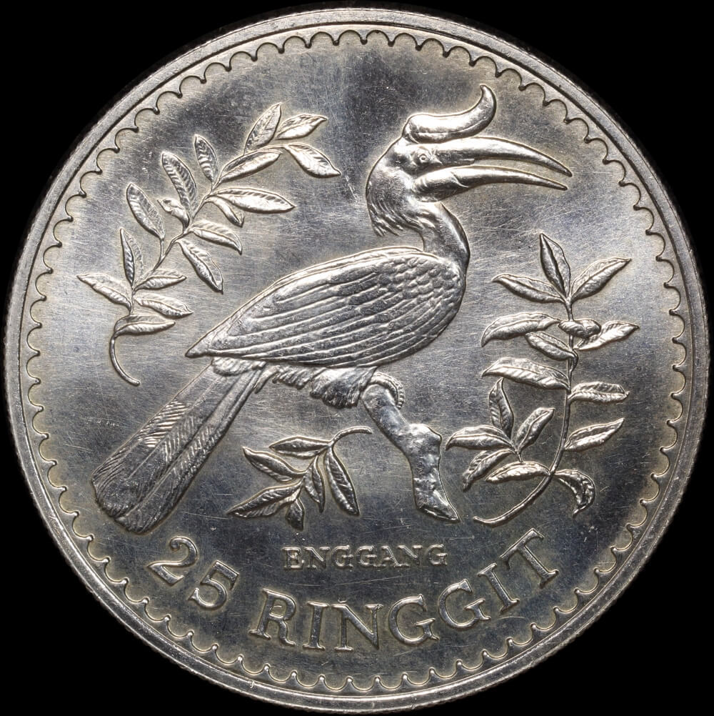 Malaysia 1976 Silver 25 Ringgit - Hornbill KM# 20 Uncirculated product image