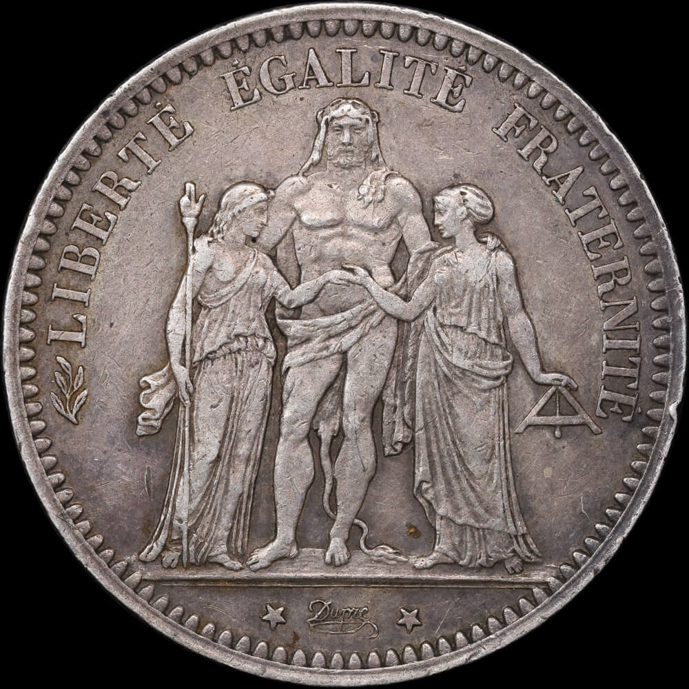 France 1873-A Silver 5 Francs KM# 820.1 good EF product image