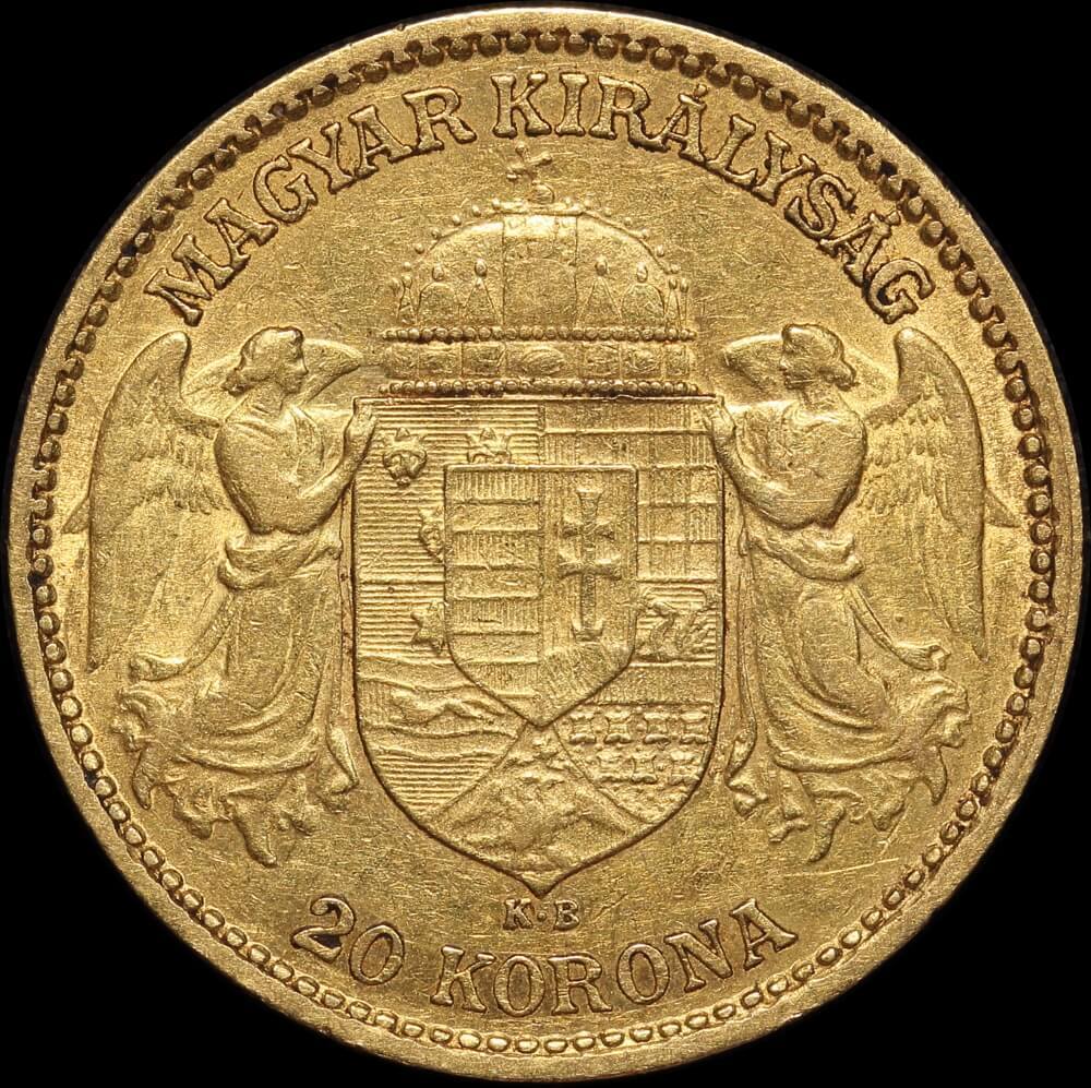 Hungary 1893 Gold 20 Koronas KM#486 good VF product image