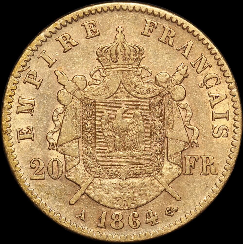 France 1864-A Gold 20 Franc KM#801.1 Extremely Fine product image