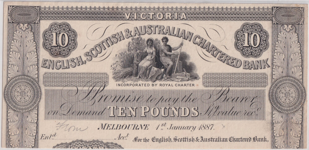 English, Scottish & Australian Chartered Bank 1887 Ten Pound Printers Proof PMG 55 About Unc product image