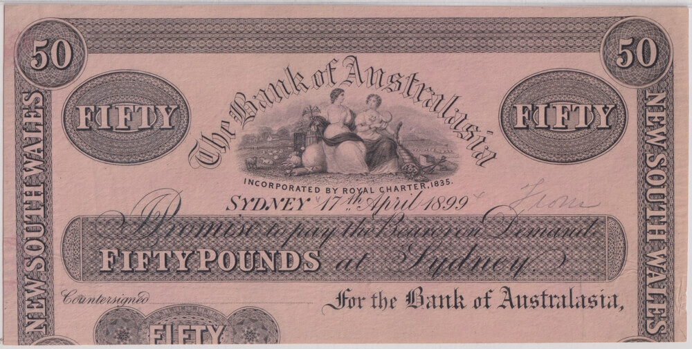 Bank of Australasia 1899 Fifty Pound Printers Proof PMG 50 About Unc product image