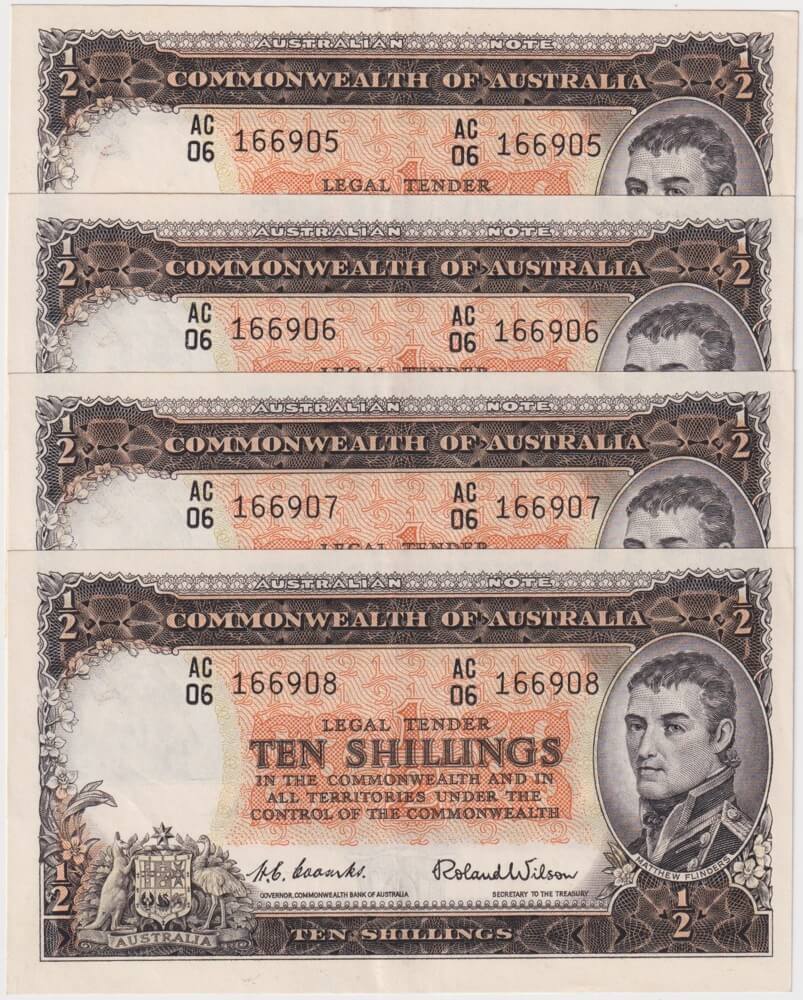 1954 Ten Shilling Consecutive Run of 4 Coombs/Wilson R16 good EF product image