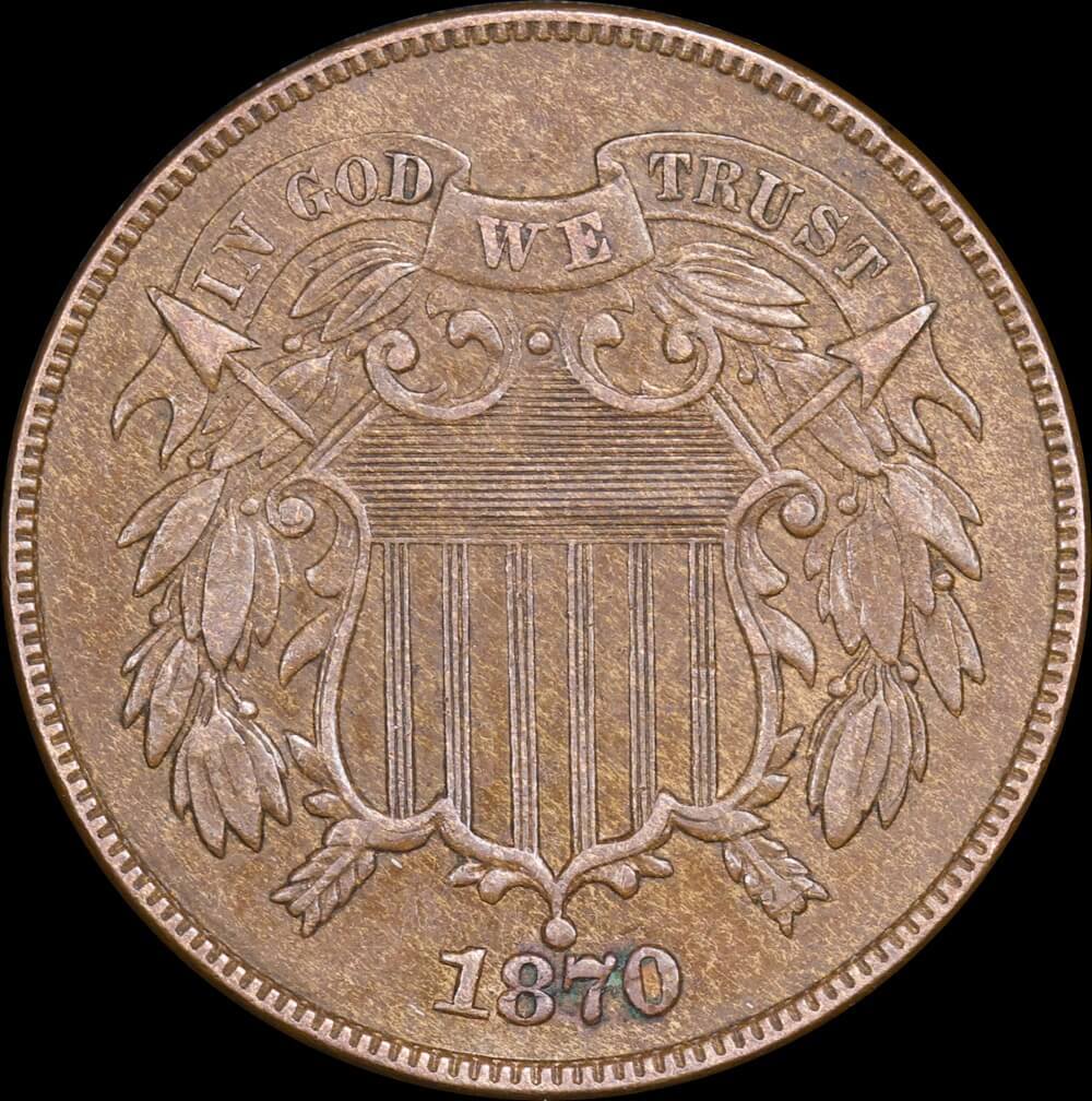 United States 1870 Copper 2 Cents Union Shield KM# 94 Very Fine product image