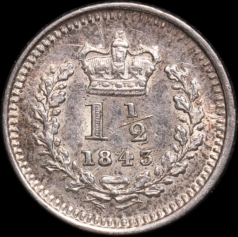 Ceylon 1843 Silver 1 1/2 Pence KM#728 about Unc product image