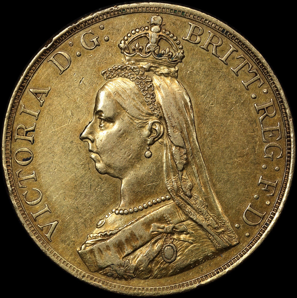 1887 Gold Five Pounds Victoria S#3864 good VF product image