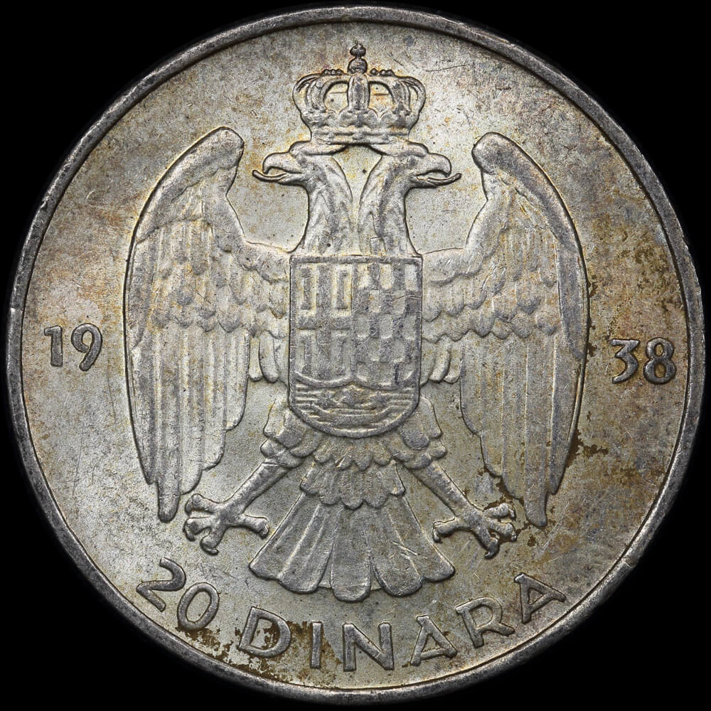 Yugoslavia 1938 Silver 20 Dinara KM# 23 Uncirculated product image