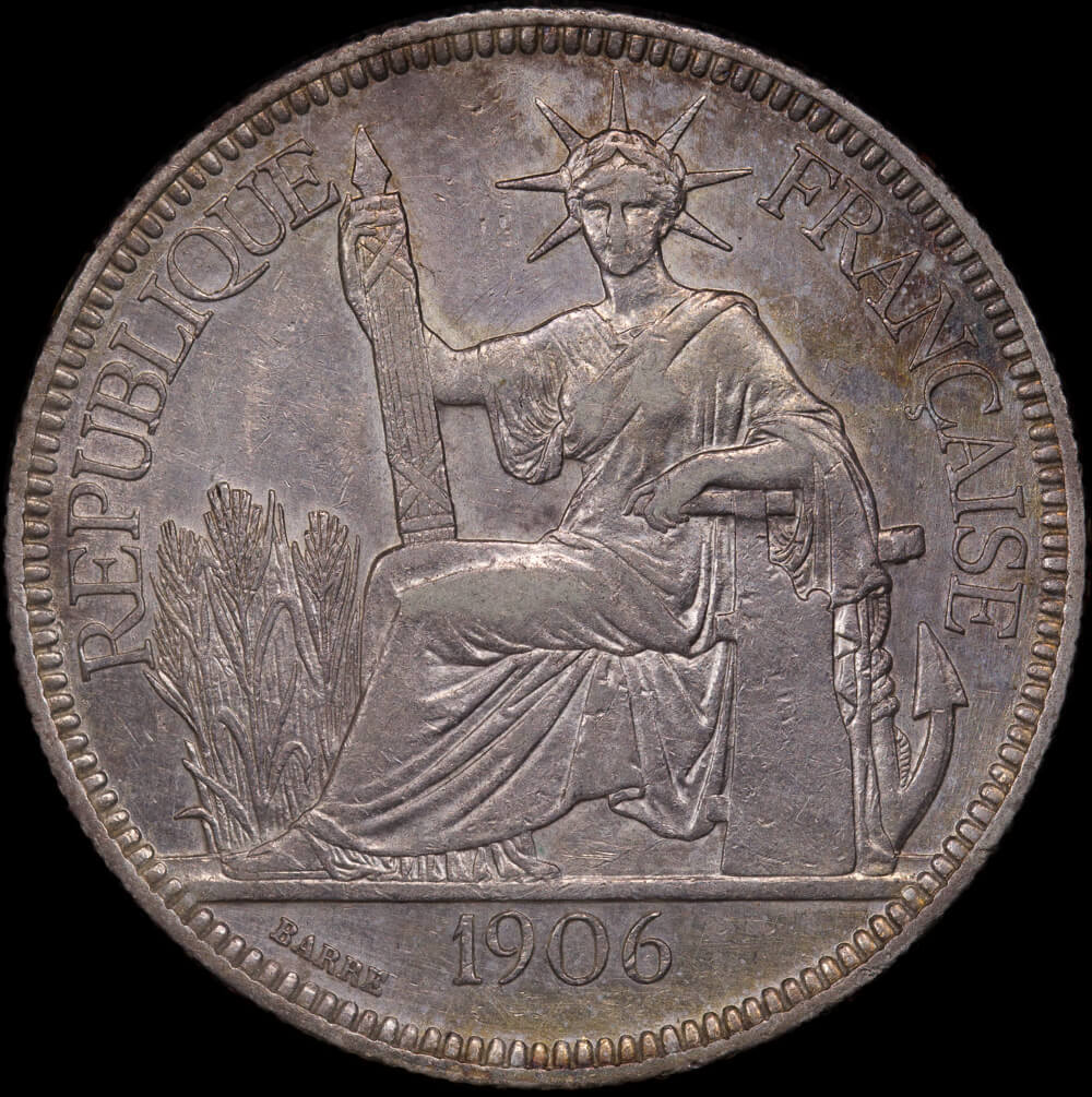 French Indo China 1906-A Silver 1 Piastre KM# 5a.1 good EF product image