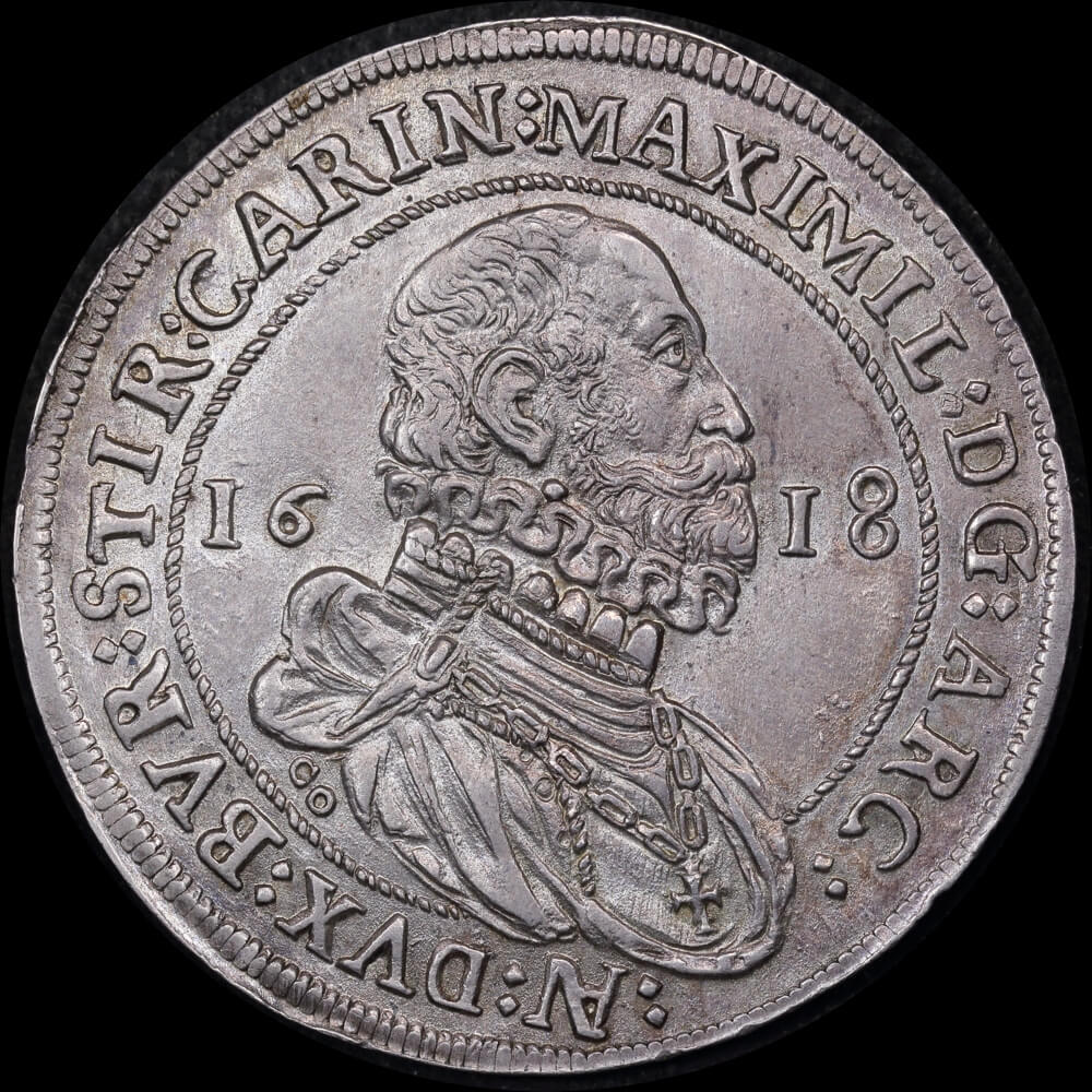 Austria (Hall) 1618 Silver Thaler Maximilian III Dav#3324 about Unc product image