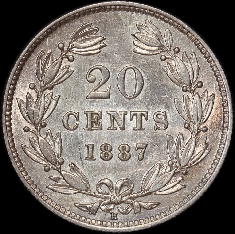 Nicaragua 1887 Silver 20 Centavos KM#7 good EF product image